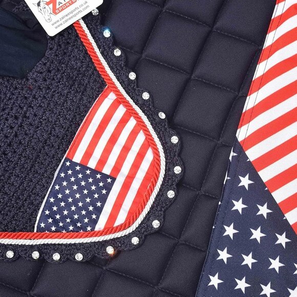 USA Flag All Purpose English Saddle Pad with Matching Fly Bonnet – Handmade Jump - Picture 5 of 8